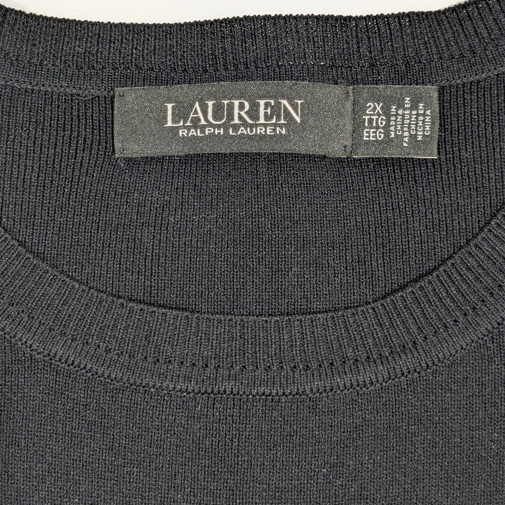 Lauren Ralph Lauren Women's Black White Striped Crewneck Sweater 2X - Picture 7 of 8